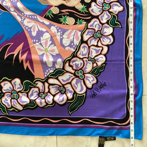 Bob Mackie Huge Wearable Art 100% Silk Wrap Scarf Shawl Hawaiian/Polynesian Vtg - Picture 9 of 10
